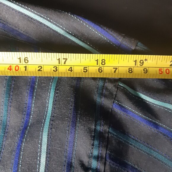 Sergio Louis Italy SZ M Black, Indigo & Teal Striped Men's Button Up Shirt - Picture 11 of 14